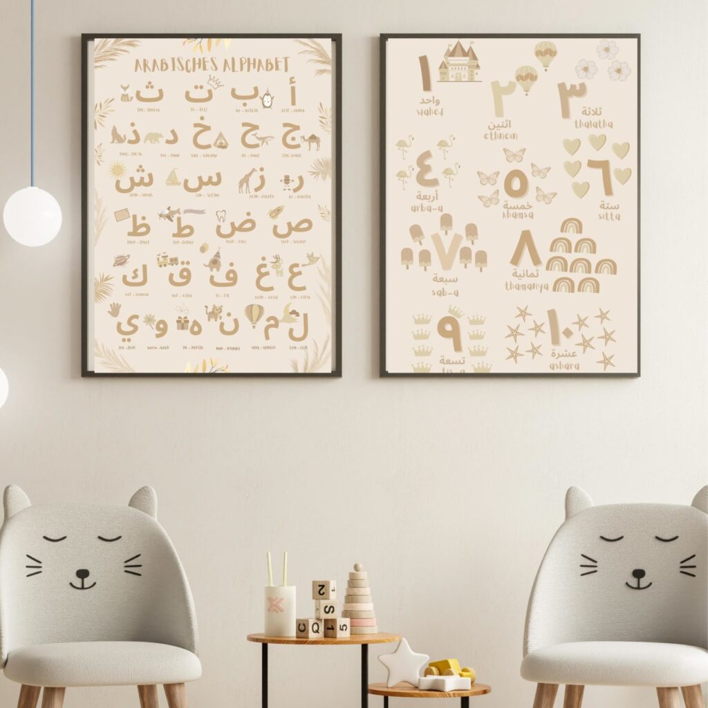 Alif Ba + Zahlenposter Poster Sets (beige)